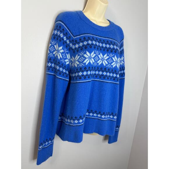 J. Crew Fair Isle Crewneck Sweater Supersoft Yarn Blue Wool Blend Women's L - Picture 9 of 12